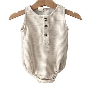 Daughter Sleeveless Textured Henley Romper Australian Brand Cream Oatmeal - 3-6M